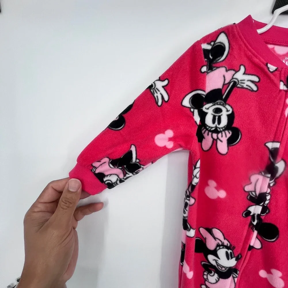 Disney Minnie Mouse Footed Pajamas Girls 18M Pink Cute Cozy Fleece Zip Up NEW